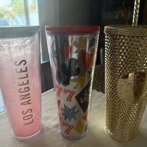 Starbucks Gold and Patterned Tumbler Trio